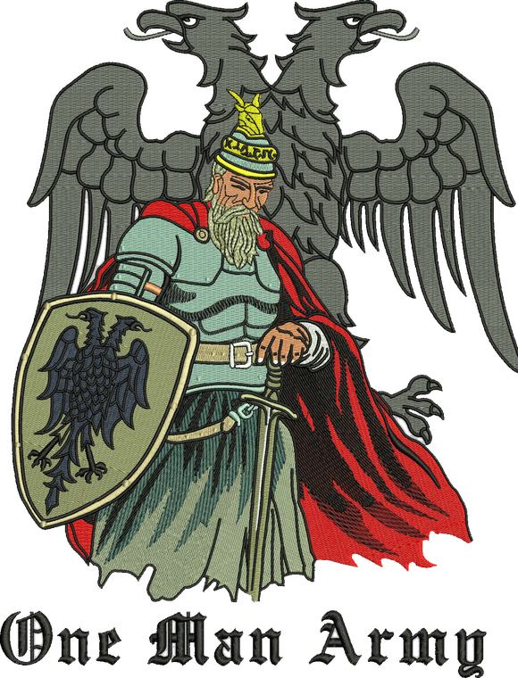 One Man Army embroidery digitizing sample