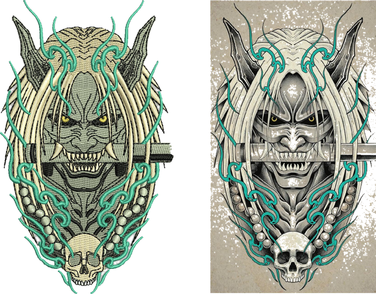 Skull Dragon embroidery digitizing sample