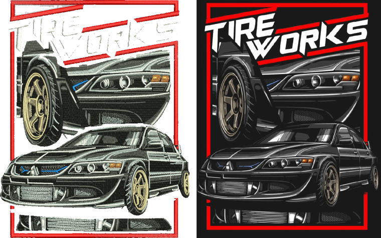 Tire Works embroidery digitizing sample